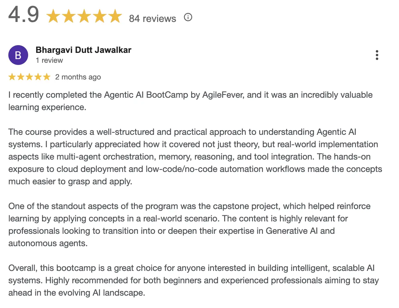 Best Agentic AI BootCamp, Course and Training Program in 2026 bhargavi-dutt-review